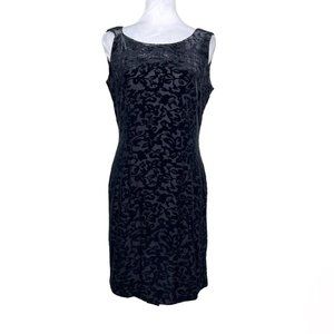 Tahari ASL Velvet Floral Pattern Black Sleeveless Dress Size 8